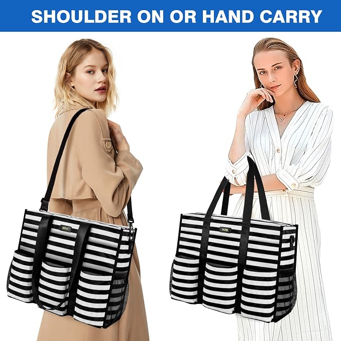 IBFUN Utility Tote Bag with 24 Pockets, Large Teacher Travel Tote for Women | Large Work Tote Bag 2pcs with Zipper for Travel Daily School Teacher Nurse, Large Lightweight Laptop Shoulder Bag Handbag - Image 3