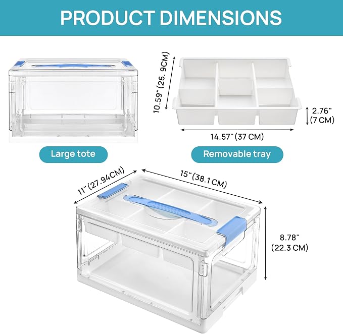 Vtopmart 24 QT Blue Clear Craft Organizer with Tray & Dividers, 1 Pack | Storage Box for Coloring Books, Modeling Clay, Molds and Art Supplies, Removable Tray for Craft Supplies Organization - Image 2