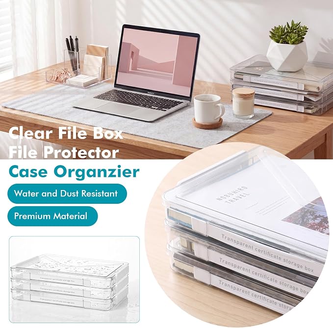 3 Pack Plastic Storage Bin with Lid, Portable Project Case with Handle | 14" x 9", Heavy Duty Clear Storage Box, Stackable File Document Protector Container, Sturdy Project Case for A4 Letter Paper - Image 6