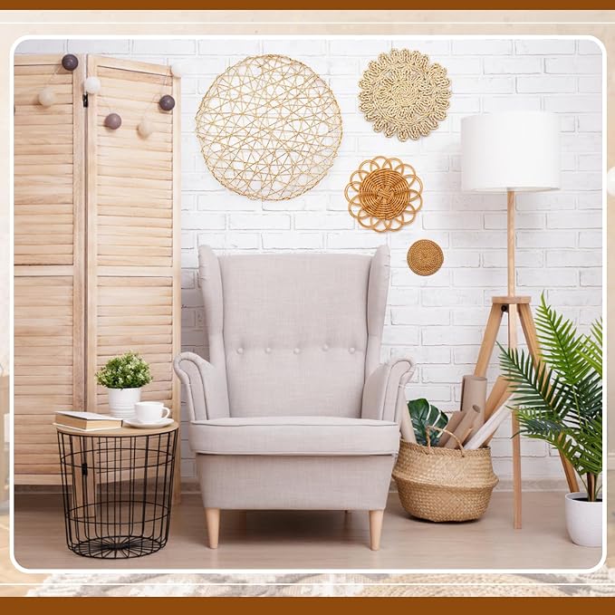 iChuan Boho Wall Hanging Basket Decor Set – 10-Piece Macrame and Woven Wall Art, Handmade Tapestry Wall Decor Seagrass Ornaments Round Tassels for Living Room, Bedroom, Nursery - Image 4