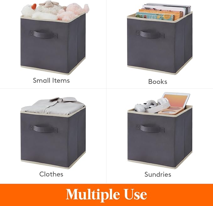 Lifewit Storage Cubes, 11 Inch Organizer Bins, 18L Gray&Black, 12 Packs | Foldable Decorative Fabric Storage Baskets for Organizing Home Organizers with Handles for Shelves, Closet - Image 4