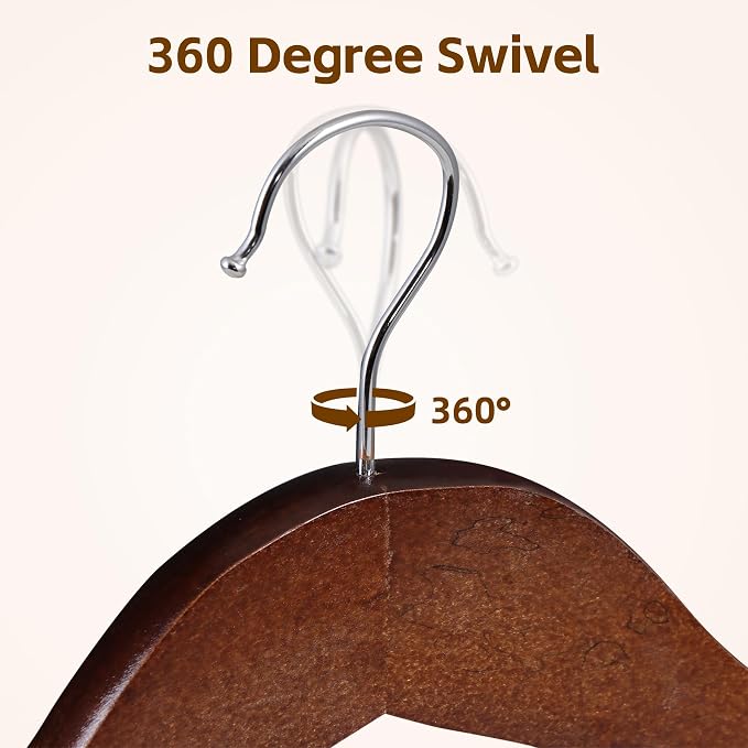 JupiterForce Wooden Clothes Hangers 50 Pack, Non-Slip Wood Coat Hanger with 360° Swivel Hook, Heavy Duty Hangers for Coats, Shirts,Suits, Jackets, Dress, Pant(Brown) - Image 7