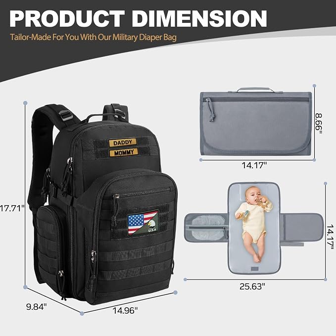 MIRACOL Military Diaper Bag for Dad: Tactical Design with Changing Pad & Daddy Patches - Pride Solution for Veteran Fathers in Baby Outings - Image 6