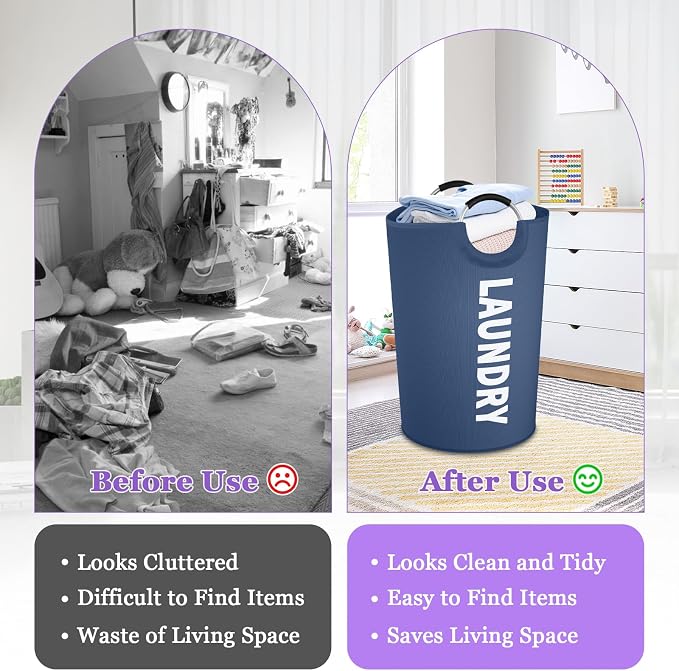 125L Collapsible Laundry Basket with Handles, Extra-large Laundry Hamper for Bedroom, Freestanding Dirty Clothes Basket, Sturdy Laundry Bin for Living Room, Camping, Navy Blue - Image 3