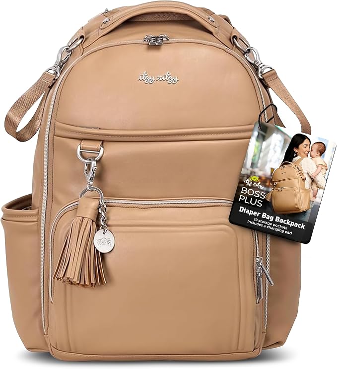 Itzy Ritzy Boss Plus Large Diaper Bag Backpack with 19 Pockets (Chai) | Includes 2 Insulated Bottle Pockets, Changing Pad, Stroller Clips, Comfortable Padded Straps, Easy-to Clean, Travel-Ready by Unknown
