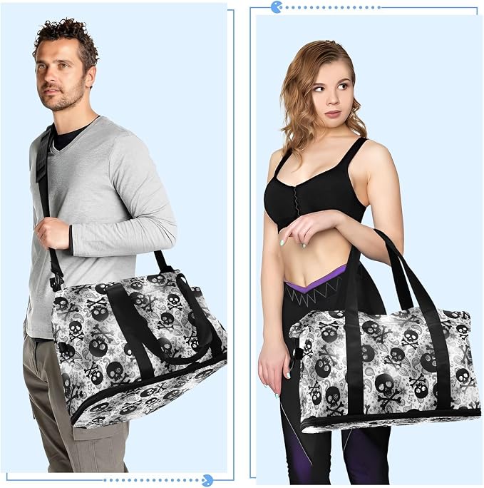 MNSRUU Travel Duffel Tote Bag Skulls Black Grey Paisley Sports Duffel Bag with Wet Pocket Weekender Overnight Bag for Women Men Gym Bag, Carry On Bag Hospital Bag for Labor & Delivery - Image 5