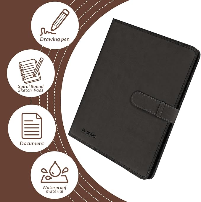 Plinyvel Black Leather Sketchbook Cover 5.5x8.5, Travel Drawing Portfolio | Portable sketch kit organizer, pencil holder, Fits 5.5x8.5 Sketch Book, Spiral Pad, Compact artist storage case - Image 6