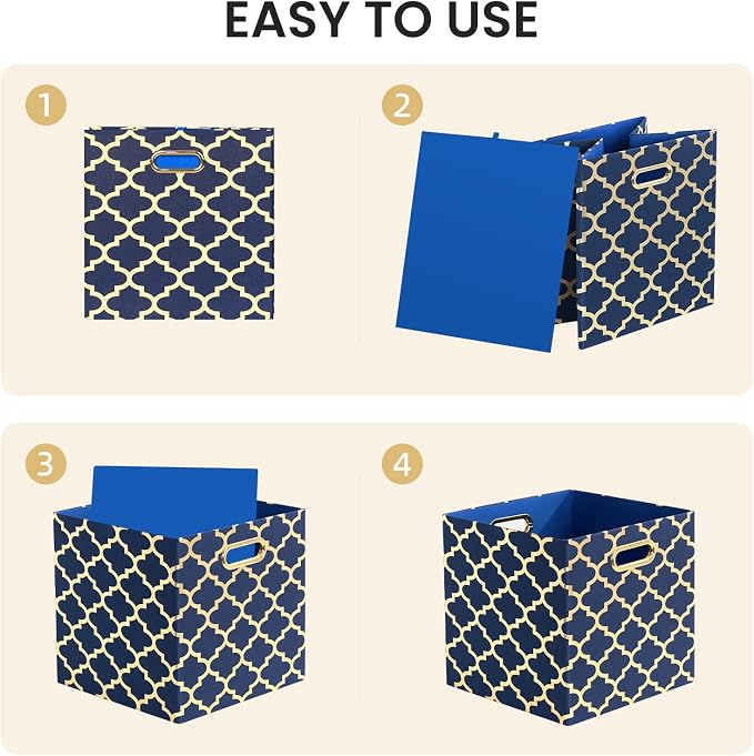 11x11x11 Storage Cube Bins, Collapsible Storage Bins Fabric Storage Cubes | Organizer Baskets Box Drawers for Shelves, Closet, Wardrobe, Bookshelf, Cabinet Blue/Gold Lantern, 4 Pack - Image 4