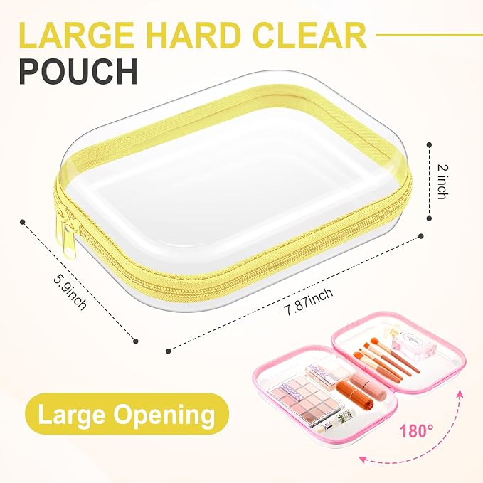 Sanwuta 6 Clear Hard Zipper Case,Assorted Color,7.87 X 5.9 X 2 Inch | Pencil Case Pouches ,Makeup Bag,Plastic Toiletry Diaper Bag ,Travel Toy Storage,Waterproof Organizer Bins - Image 2