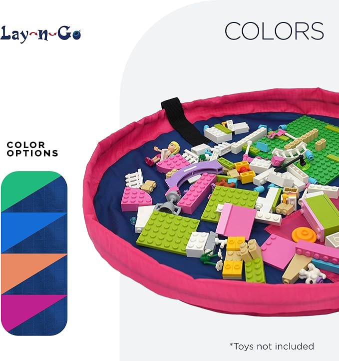 Lay-n-Go Layflat Portable Drawstring Cinch Storage Toy & Mini Figures Organizer & Play Mat, Mesh Pockets, Home & Travel, Kids & Toddlers Playdates, 2 Straps for Backpack, Durable, Machine Washable - Image 6