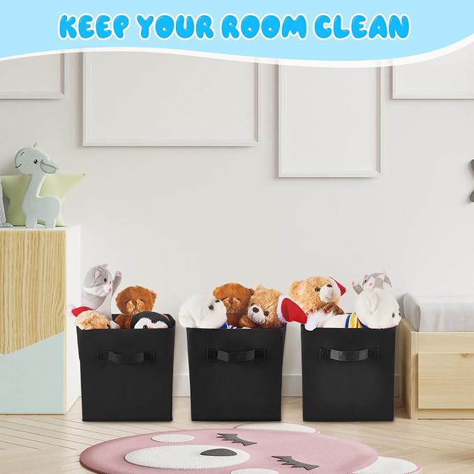 Yinder 12 Pcs Cube Storage Bin Black 10.5''x10.5''x11'' Storage Bins for Playroom Decor Colorful Bins for Kids Foldable Baskets for Nursery Organizer Boxes Fabric Boxes - Image 4