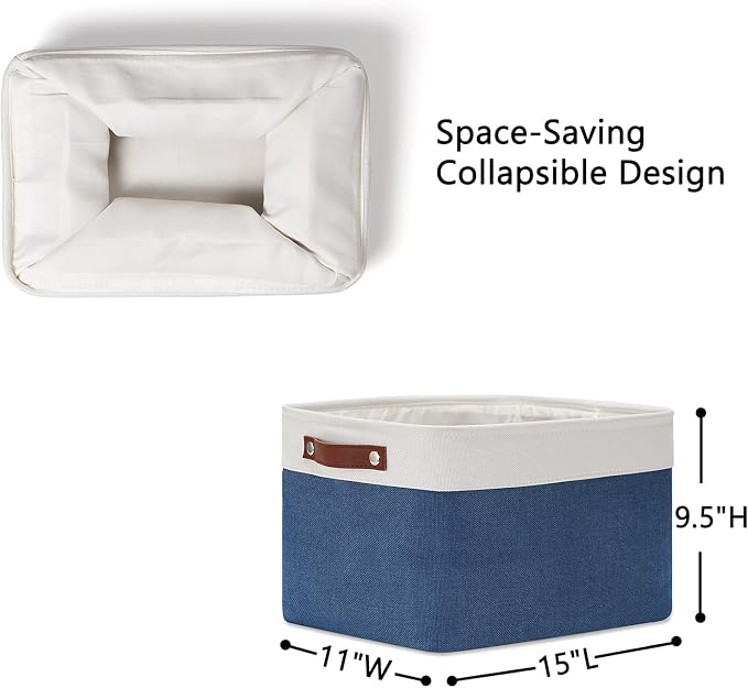 DULLEMELO Fabric Storage Bins, Foldable Storage Baskets for Organizing, Empty Gift Baskets (3-Pack Medium-15 inch X 11 inch X 9.5 inch , White&Blue) - Image 4