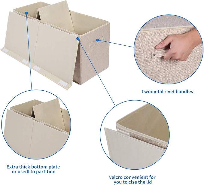 Large Toy Box Chest Storage with Flip-Top Lid, Kids Toy Storage Bin Boxes | Toy Chest with Rivets Handles for Kids, Boys, Girls, Nursery, Playroom, Living Room, Bedroom, 25"x 13" x 16" (Linen Beige) - Image 3