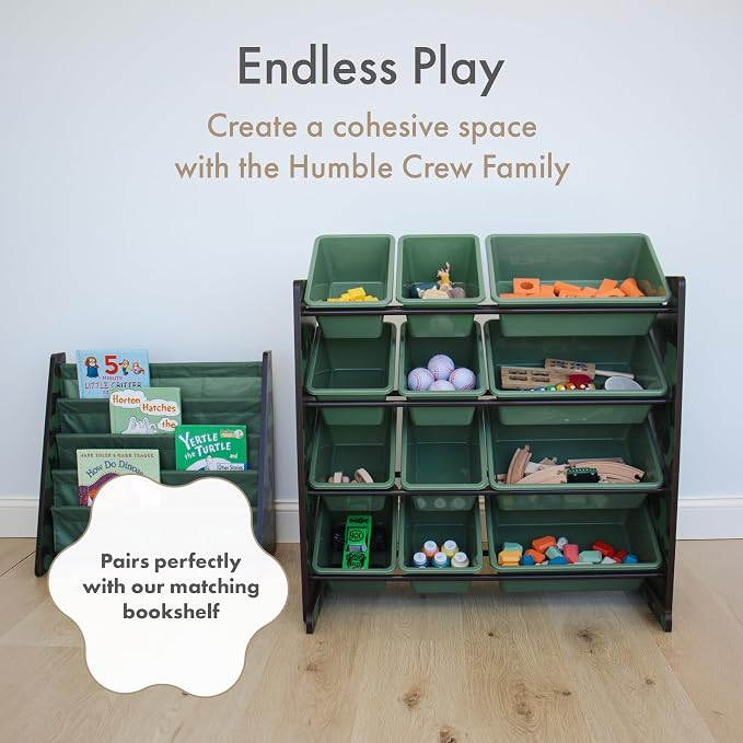 Humble Crew Kids Toy Organizer with 12 Bins, 4 Tier Storage for Playroom | Sturdy wood and steel toddler shelf, removable BPA-free containers, wall anchor anti-tip safety kit for bedroom or classroom - Image 8