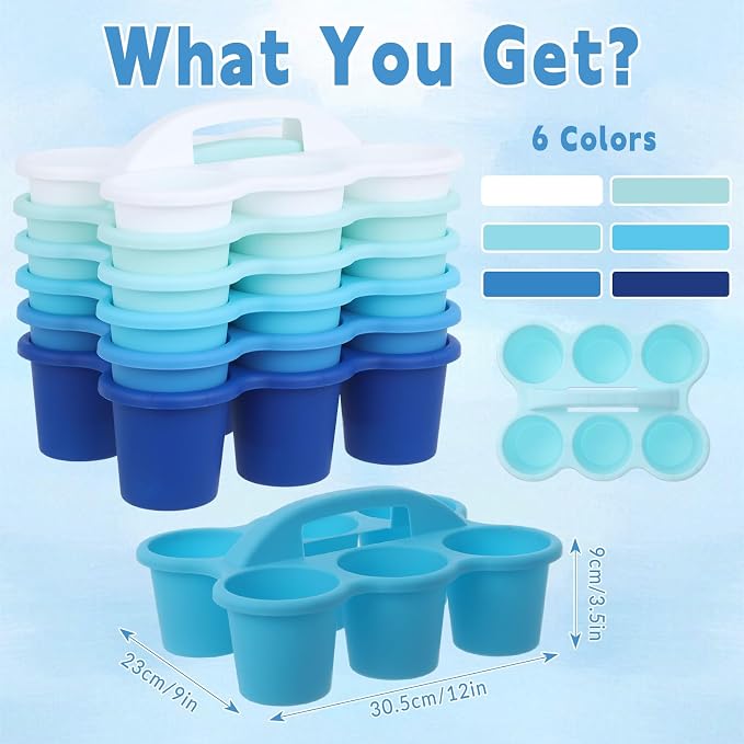 6 Pack Classroom Caddy Organizer with Handle, 6 Compartments, Gradient Blue | Stackable Plastic Table Caddies, 12x9x3.5 In, caddy Organizer for School Supplies, Crayons, Pencils, Crafts and Drink Cups - Image 2