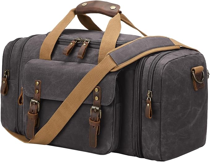 Waxed Canvas Duffel Bag 50L, Dark Grey | Waterproof, Travel, Overnight, Weekender by NEHOR