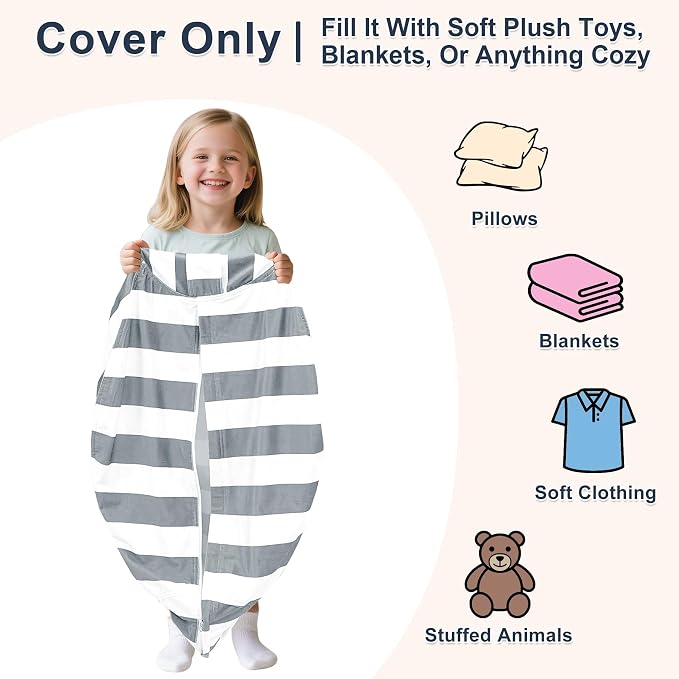 Lukeight Stuffed Animal Storage Bean Bag Chair Cover for Kids, Velvet Plush Toy Organizer Seat, Cover Only, No Filling Included, Long YKK Zipper, Side Pocket, Large 27"D x 16"H - Image 2