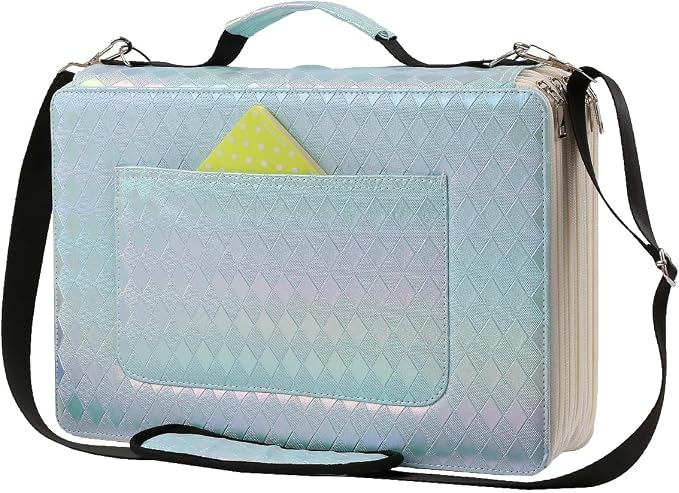 500 Slots Colored Pencil Case w/Handle & Shoulder Strap | 5-Layer Zipped Pencil Pouch PU Leather w/Open Front pocket for 500 Colored Pencils/340 Gel Pens to Artists, Painters by Lbxgap