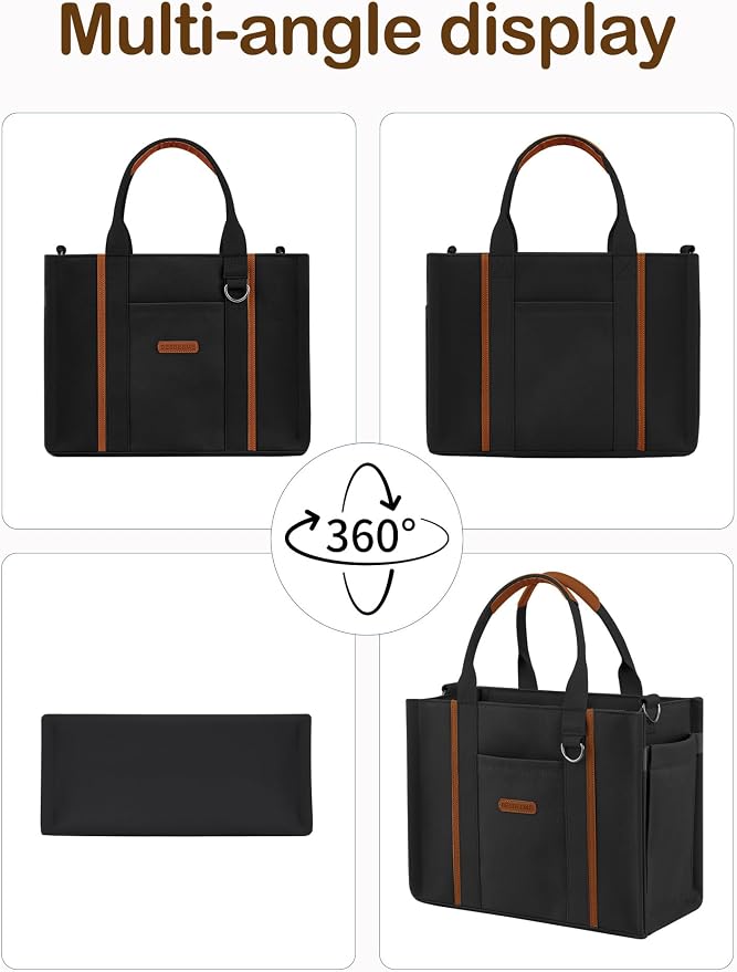 BESBESME Women’s Canvas Tote Bag with Zipper and Compartments – Multi-Pocket Laptop Work Crossbody Shoulder Tote Purse - Image 6
