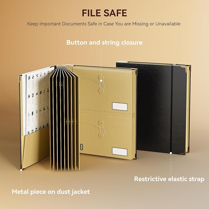 ABC life Important Document Organizer, Black | Spine-Free Design with Elastic Closure, for Important Papers, Passports, Birth Certificates, Passports, Photos and Letters - Image 7