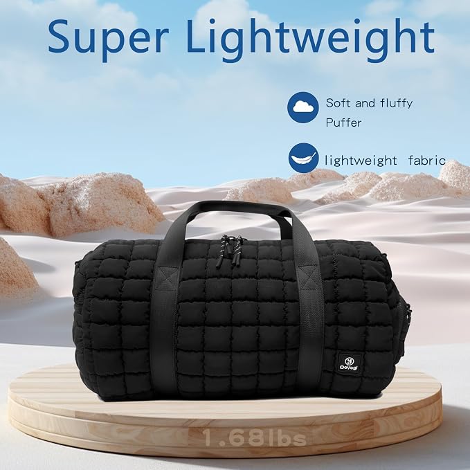 Quilted Gym Bag for Women,Duffle Bag for Travel with Wet Pocket,Carry on Weekender Bags for Women,Travel Bag with Shoe Compartment(Black) - Image 6