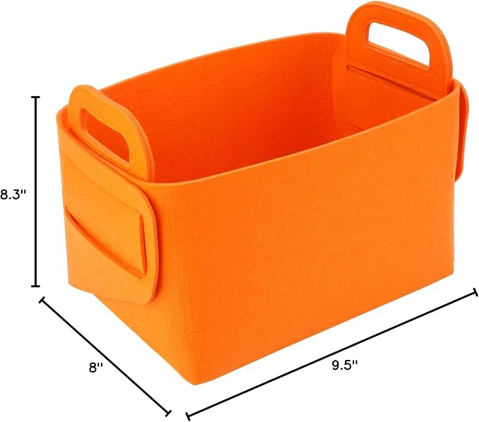 Minoisome Storage Basket Felt Storage Bin Collapsible& Convenient Box Organizer with Carry Handles for Office Bedroom Closet Babies Nursery Toys Laundry (Orange, 13.8inch（L）×9.5inch（W）×8.3inch（H）) - Image 8