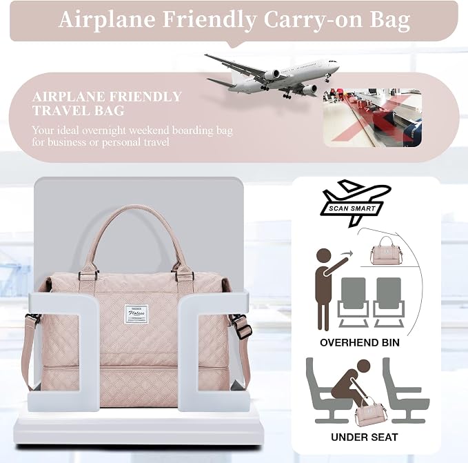 Weekender Bags for Women, Travel Duffel Bag with Shoes Compartment | Overnight Bag with Toiletry Bag, Carry on Personal Item Bag for Travel Business Trips Sport Hospital,Grid Travel Bag Set - Image 8
