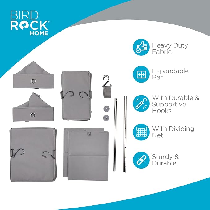 BIRDROCK HOME 5pc Hanging Closet Organizer System with Storage Shelves - Grey - Shoe Clothing Organization - Great for College Dorms or Kid Bedrooms Nursery - Image 2