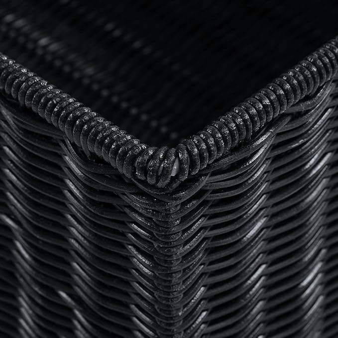 HOONEX Wicker Storage Baskets for Organizing, Decorative Woven Baskets for Storage with Carrying Handles, Set of 2, Black - Image 5
