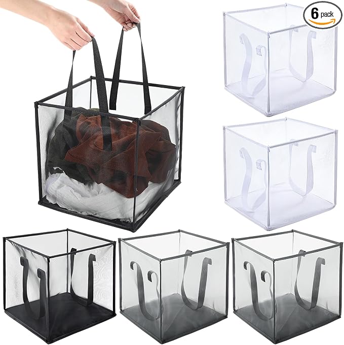 Zopeal 6 Pack Collapsible Mesh Laundry Basket, Multicolor, Single-layer | 13 Inch Square with Handles, Portable Foldable Hamper, Mesh See-through, Space Saving for Dorm Bedroom Laundry Room by Zopeal