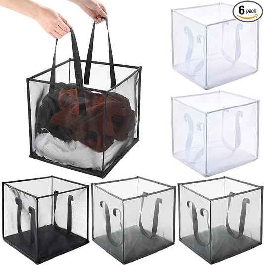Zopeal 6 Pack Collapsible Mesh Laundry Basket, Multicolor, Single-layer | 13 Inch Square with Handles, Portable Foldable Hamper, Mesh See-through, Space Saving for Dorm Bedroom Laundry Room by Zopeal