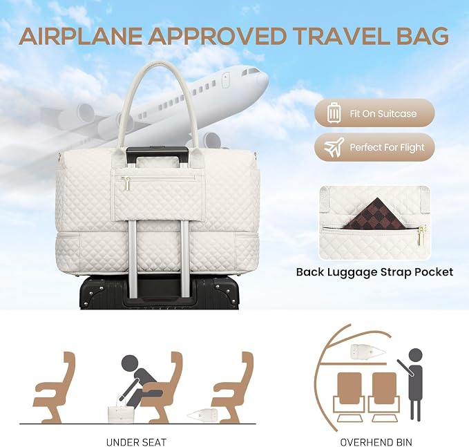 Travel Overnight Bag Weekender Bags - Duffle Bag Women with Shoe Compartment Carry On Overnight Bag with Toiletry Bag Duffel Bags with Wet Pocket for Gym Hospital Bags for Labor and Delivery Beige - Image 8