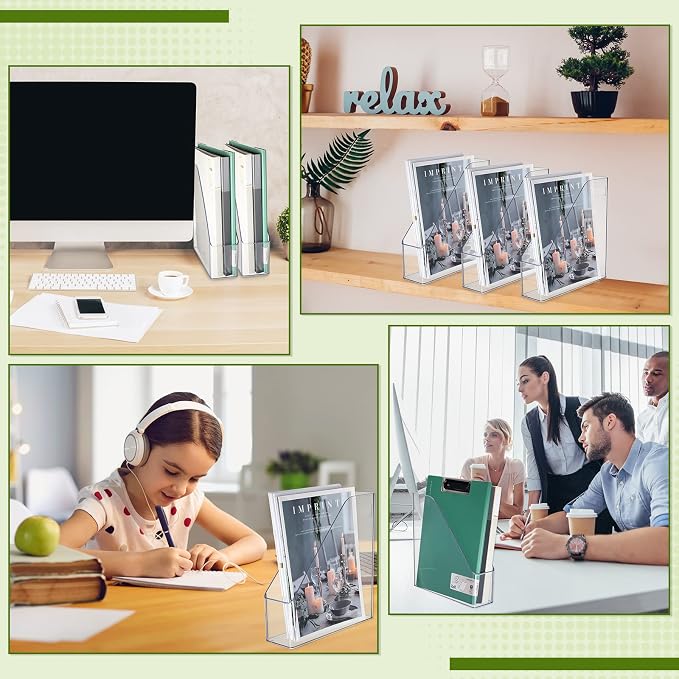Marsui 6 Pcs Clear Acrylic Magazine Holder with Handle Desk Organizer | Vertical File Rack for School Locker and Office, Plastic Storage Organizer, Space-saving Supplies for Home Work and Study - Image 6