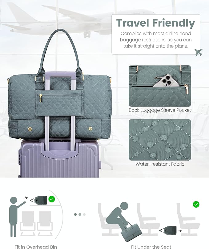 LOVEVOOK Travel Duffle Bag for Women, Weekender Overnight Bag with Shoe Compartment, Carry on Bag with Toiletry Bag, Gym Duffel Bag with Wet Pocket, Hospital Bags for Labor and Delivery 3 Pcs Set - Image 5