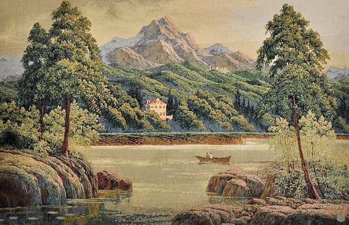 AureoMadis Large Vintage Woven Tapestry Wall Hanging 41.5" x 28" | Fine Art Jacquard Alpine Lake Mountain Landscape Decor | Classic Victorian Style, TC Lined with Dual Rod Pockets by Unknown