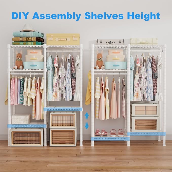 F1 Garment Rack for Kids, 4 Tiers Closet System Hold 410lbs, White | Clothing Rack for Baby and Children's Room, Small Freestanding Clothes Racks with 2 Hanger Rods, 31.2"W x 11.8"D x 48"H - Image 4