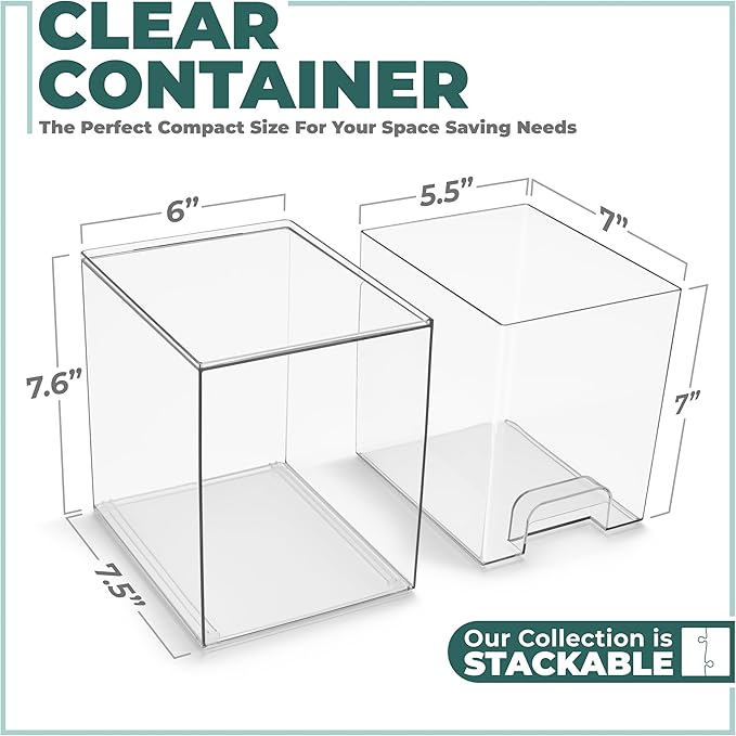 Sorbus Clear Stackable Storage Drawers (2 Pack, 7.6'' Tall) | Acrylic containers with pull-out bins keep cosmetics, brushes and daily items sorted on bathroom counters or in cabinets. - Image 3