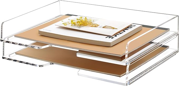 2 Pack-Stackable Paper Letter Tray Enlarged A4 File Desk Organizer Acrylic | Desk Organizers and Accessories Sorter Tray, Clear Workspace Office Supplies Organizers, 13.78inx9.25inx3.62in by SANRUI