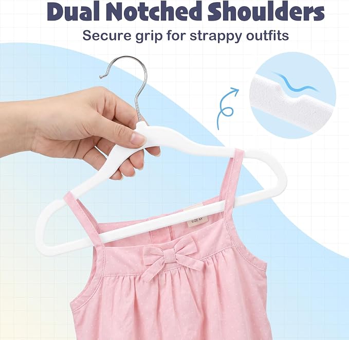 HOUSE DAY 11 Inch Velvet Baby Hangers 50 Pack, Premium Kids Hangers White | Durable Non Slip Small Baby Felt Hanger for Children Closet, Infant & Toddler Clothes, Ideal for Everyday Use - Image 7