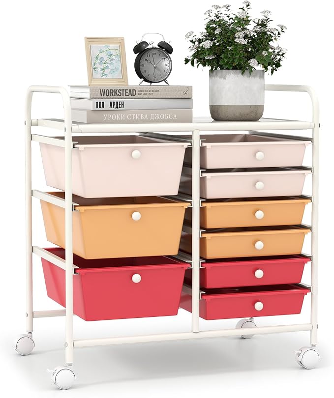 9 Drawer Rolling Storage Cart, Rolling Cart with Drawers for Classroom, Art Supply Craft Organizer on Wheel with Metal Frame & Handles for Home Office School by LDAILY