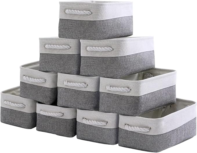 Storage Baskets 12x8x5 inch 10 Pack Fabric Baskets Foldable Storage Bins Decorative Baskets cloth storage baskets Storage Foldable Storage Bin with Rope by Sacyic