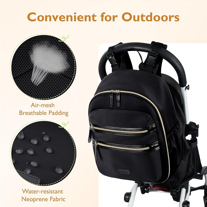 mommore Neoprene Diaper Bag Backpack Small Baby Bag Travel Mini Diaper Backpack for Newborn with Insulated Pockets, Stroller Straps | Water-resistant neoprene Small diaper backpack with Insulated Pockets & Stroller Straps - Image 5