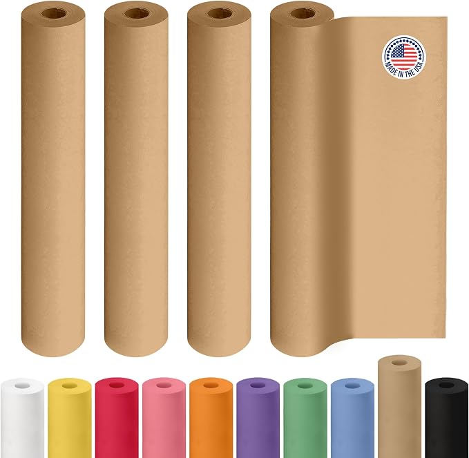 Brown Paper Roll 18" x 1800" (150 feet), Pack of 4 - USA-Made Brown Packing Paper 50lb Thickness for Moving, Shipping, Crafts/Arts - 100% Recycled Natural Wrapping Material by IDL Packaging by IDLPackaging