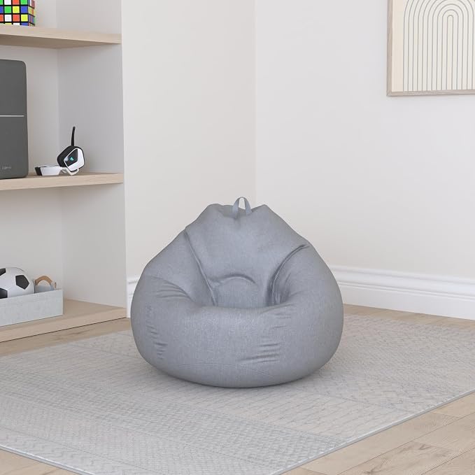 Stuffed Animal Storage Bean Bag Cover (No Filler) Extra Soft Beanbag Seat Chair Covers-Cotton Linen Memory Foam Beanbag Replacement Cover for Adults Children without Filling - Image 2