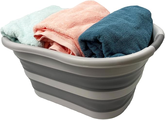 SAMMART 40L (10.5 gallon) Set of 2 Collapsible Plastic Laundry Hamper - Foldable Pop Up Storage Container/Organizer - Portable Washing Tub - Space Saving Basket (2, Grey/Dark Grey) - Image 5