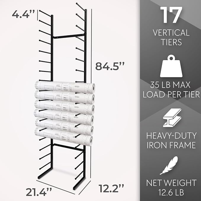 Wall Mount Blueprint Holder Storage Organizer - 34 Slot Blueprint Storage Rack - Blue Print Storage Organizer for Poster Storage, Construction Paper Storage, Map Storage (17 Tiers) - Image 2