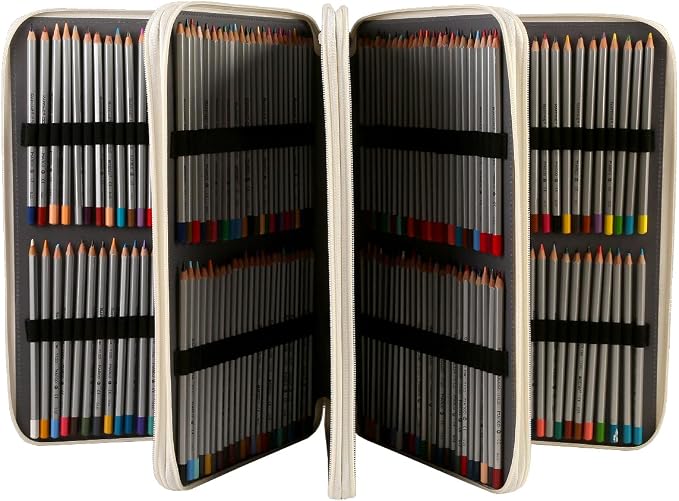 384 Slots Pencil Case, 4-Layer Organizer with Shoulder Strap | 4-layer twill oxford case with 384 elastic slots, carry handle, removable strap, and outer pocket for phone or keys. - Image 3