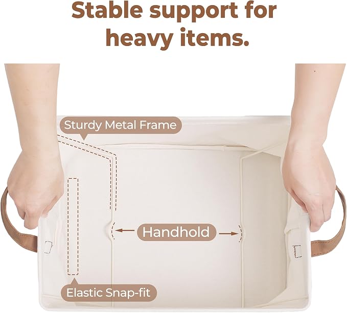 StorageWorks Storage Basket for Shelves, Storage Bins, Natural, 2-Pack | Large, With Reinforced PU Handles, Metal Frame, Sturdy Structure, Collapsible, Holds Clothes, Towels, Blankets - Image 7