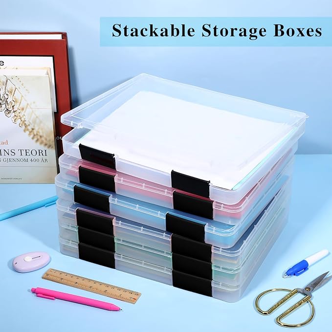 6 Pcs Clear Paper Storage Box,12.4 x 9.84 x 1.18 Inches,Black | A4 Plastic File Box Document Paper Organizer Storage Board Game Project Cases Containers with Buckle for Craft, Magazine - Image 6