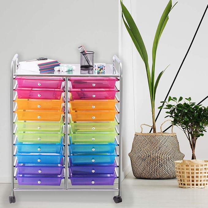 Giantex 20 Drawer Rolling Storage Cart Tools Scrapbook Paper Office School Organizer, Multicolor - Image 5